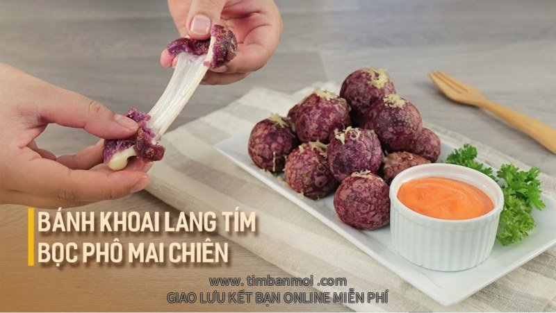 Bánh khoai lang tím bọc phô mai nướng (ít calo), bánh khoai lang tím bọc phô mai chiên giòn